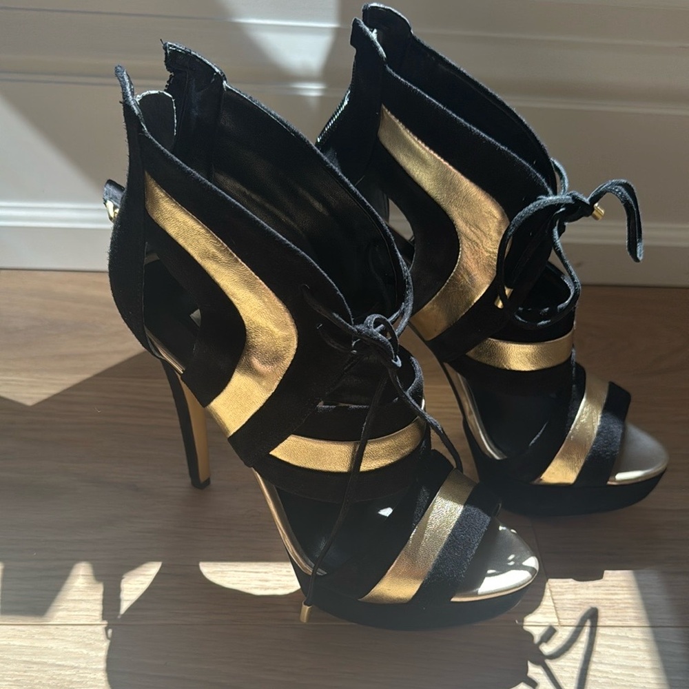 Guess Black and Gold Stiletto Heels